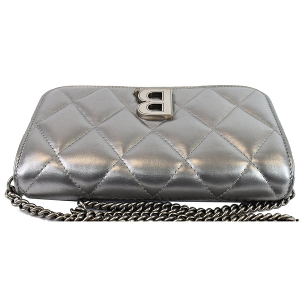 BALENCIAGA B Quilted Leather Wallet On Chain Crossbody Bag Silver - Last Call