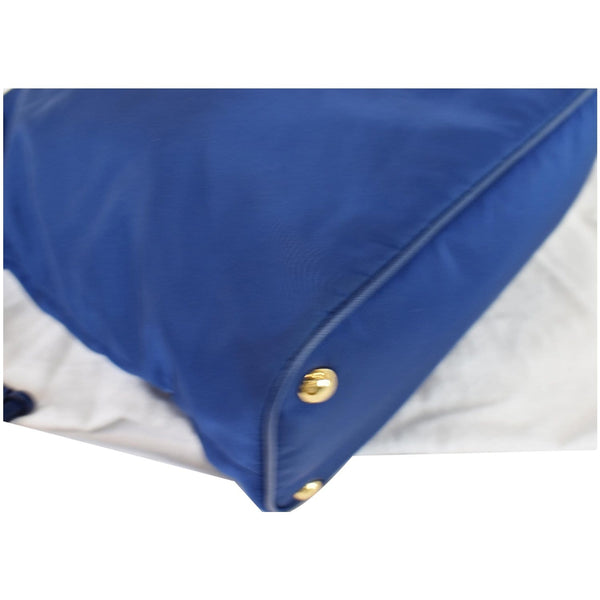 Prada Tessuto Leather Tote Bag Blue - protection brass feet
