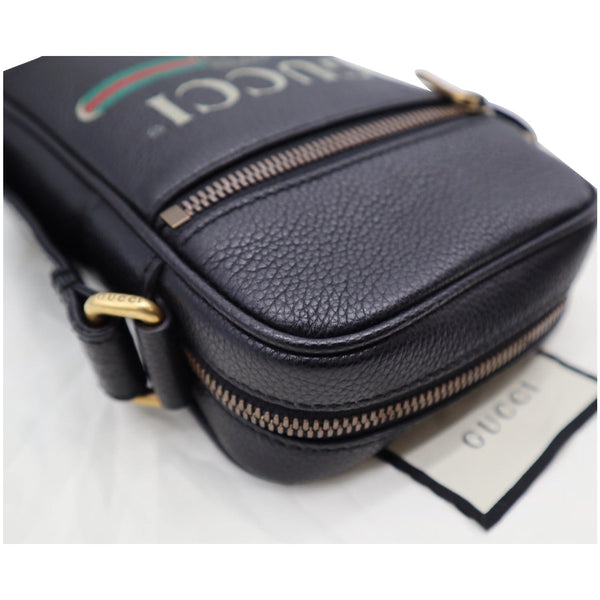 Gucci Logo Grained Calfskin Leather Messenger Bag Black
