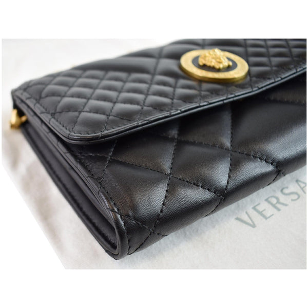 VERSACE Icon Quilted Leather Wallet on a Chain Crossbody Bag Black