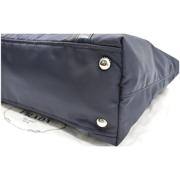 PRADA Nylon Leather Shopping Tote Shoulder Bag Dark Blue