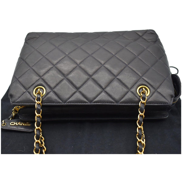 CHANEL Vintage Quilted Leather Chain Handle Tote Bag Black