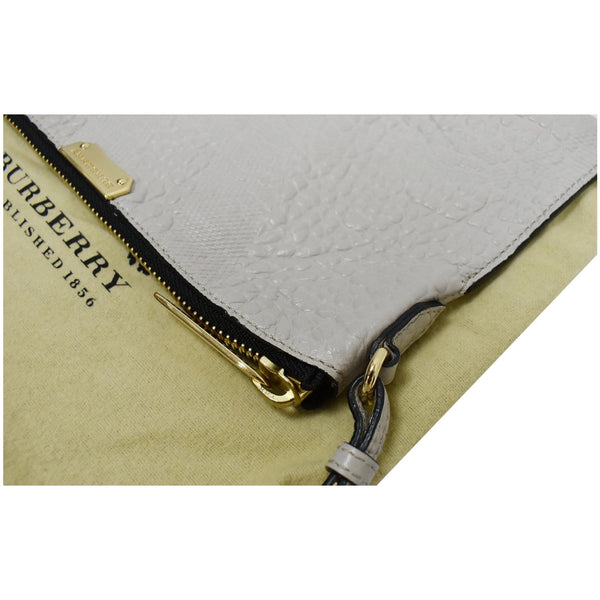 BURBERRY Chichester Embossed Leather Crossbody Clutch Bag White