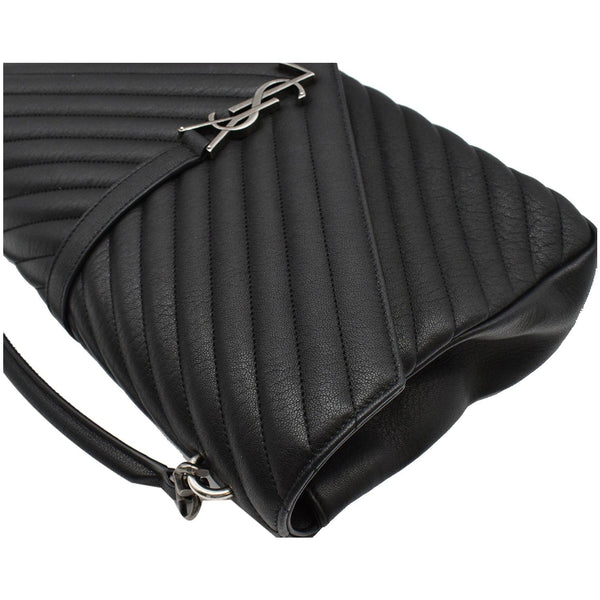 YVES SAINT LAURENT College Medium Flap Matelassé Leather Shoulder Bag Black