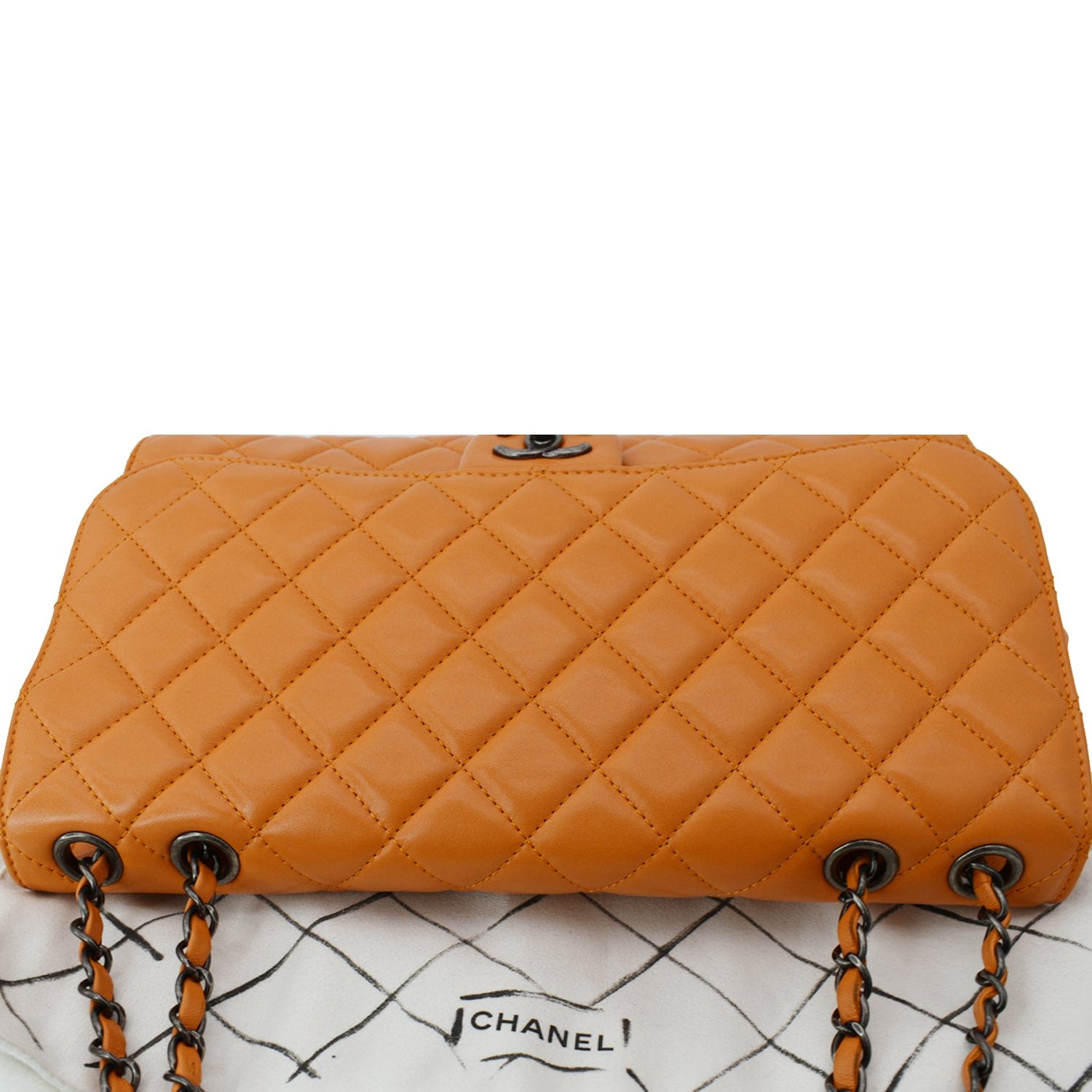 Chanel Medium Classic Patent Double Flap Orange Leather Handbag
