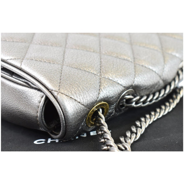 CHANEL Casual Pocket Flap Caviar Messenger Shoulder Bag Silver