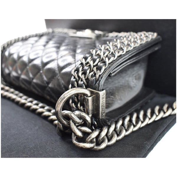 Chanel Small Boy Embellished Chain Lambskin Handbag black
