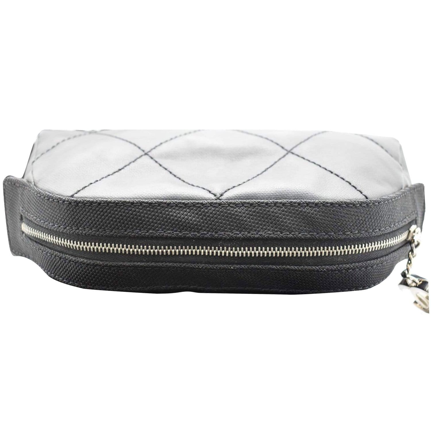 CHANEL Lambskin Quilted Small Curvy Pouch Cosmetic Case Black 176257