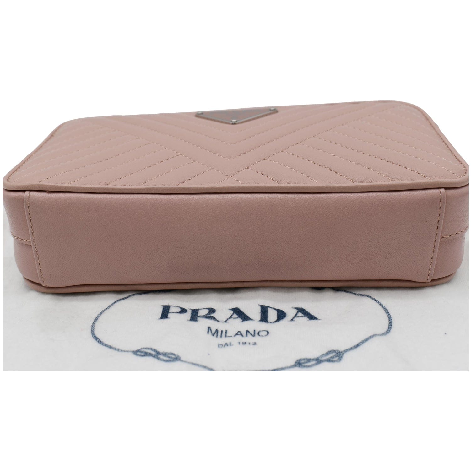 PRADA Nappa Mini Impunture Bandoliera Chain Leather Crossbody Bag Orch