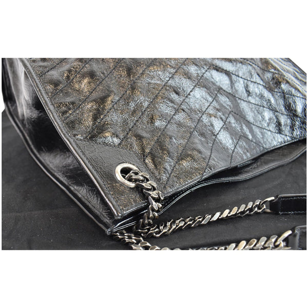 YVES SAINT LAURENT Niki Large Crinkle Leather Shopper Tote Bag Black
