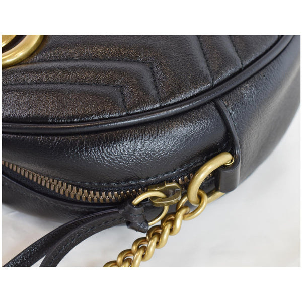 GUCCI GG Marmont Mini Round Leather Crossbody Bag Black 550154