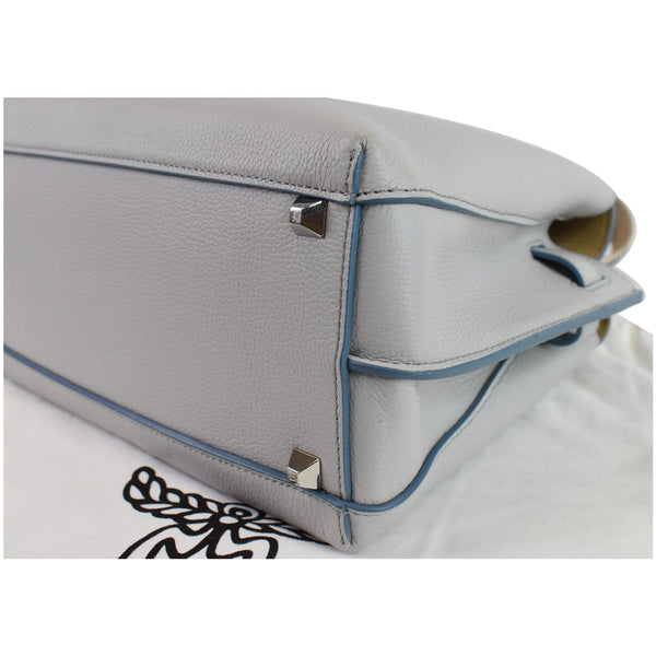 MCM Milla Medium Top Handle Leather Tote Shoulder Bag Light Blue