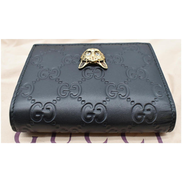 GUCCI Crystal Cat Guccissima Leather Card Case Wallet Black 548057