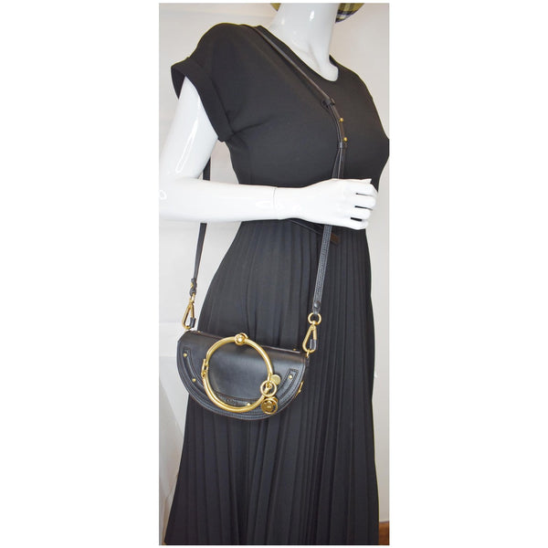 CHLOE Small Nile Bracelet Minaudiere Leather Crossbody Bag Black