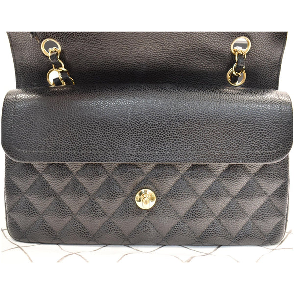 CHANEL Medium Double Flap CC Caviar Leather Shoulder Bag Black