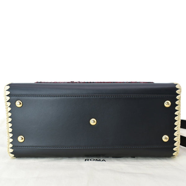 FENDI Raffia Embroidered Python Leather Shoulder Bag Black