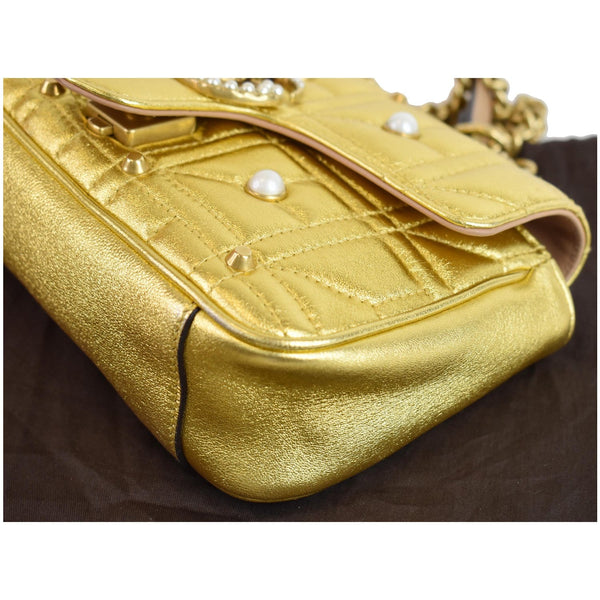 GUCCI GG Marmont Mini Pearl Studded Leather Shoulder Bag Gold 446744