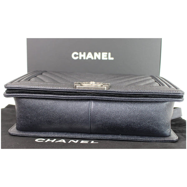Chanel Boy New Medium Chevron Caviar Shoulder Bag Navy