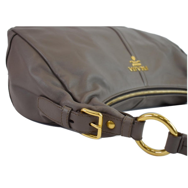 PRADA Vitello Daino Leather Hobo Bag Taupe