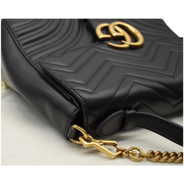 GUCCI GG Marmont Medium Matelasse Leather Top Handle Shoulder Bag Black 498109