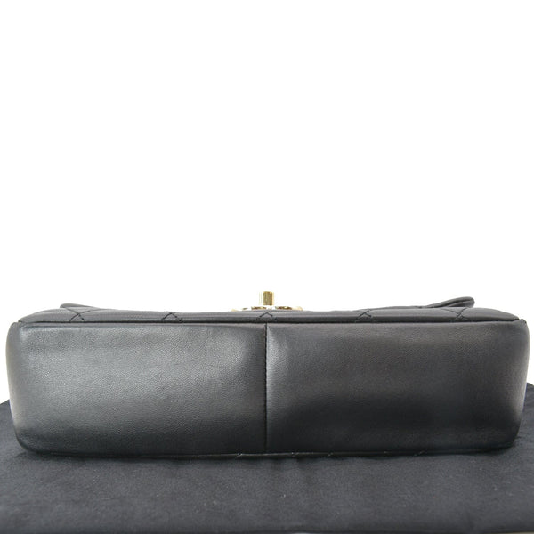 CHANEL Elegant Resin Double Chain Flap Lambskin Shoulder Bag Black