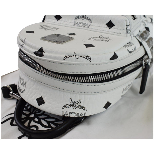 MCM Stark Side Stud Mini Visetos Logo Leather Backpack Bag White