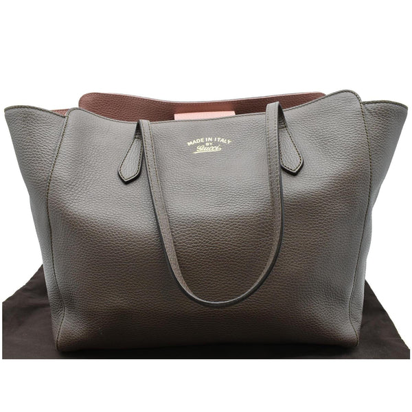 GUCCI Swing Pebbled Calfskin Leather Tote Bag Taupe 354397