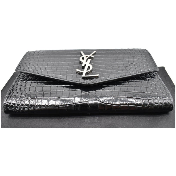 YVES SAINT LAURENT Uptown Crocodile-Embossed Crossbody Chain Wallet Black
