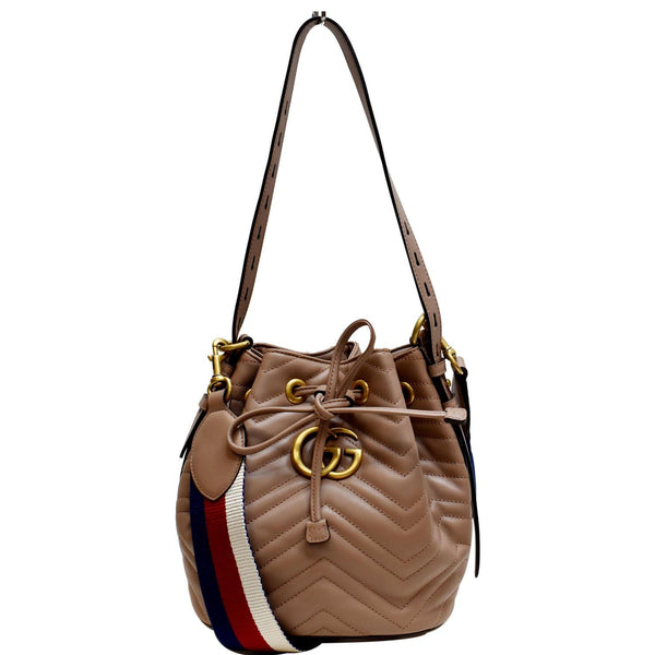 GUCCI Matelasse GG Marmont Quilted Bucket Shoulder Bag Nude 476674