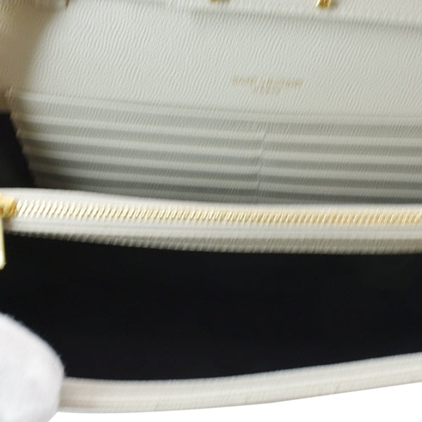 YVES SAINT LAURENT Mix Matelassé Small Grain De Poudre Chain Wallet Crossbody Bag Cream