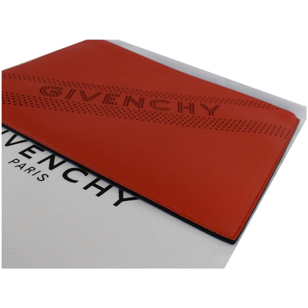 GIVENCHY Emblem Perforated Leather Pouch Bag Red