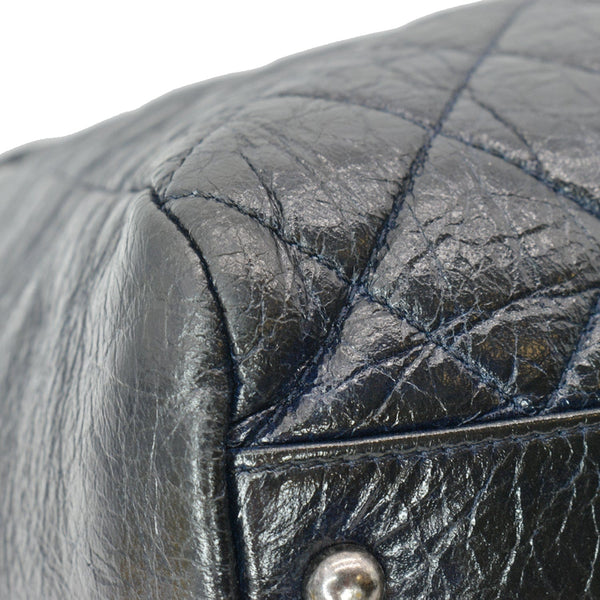 CHANEL Glazed Aged Calfskin Distressed Tote Shoulder Bag Blue