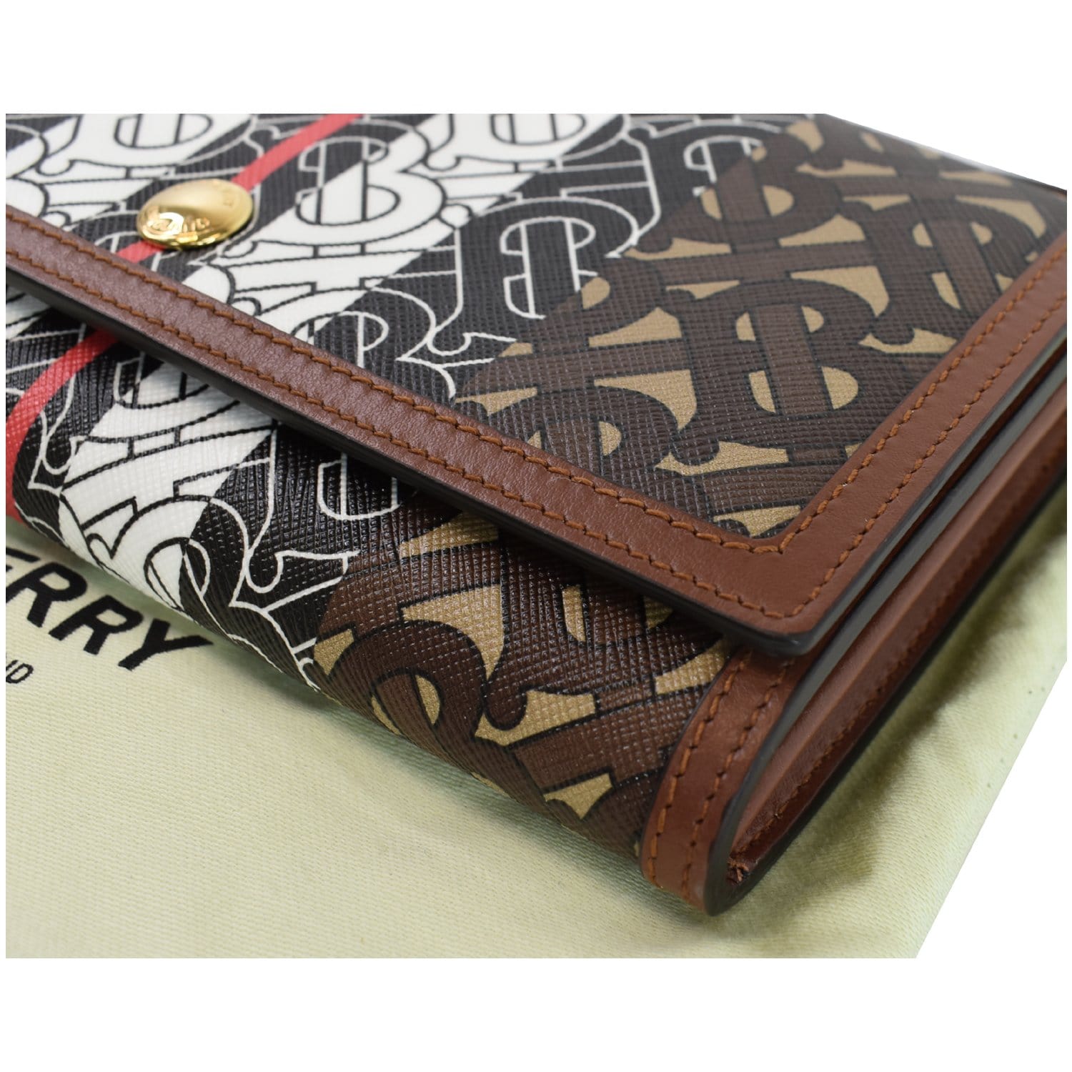 Burberry Brown/Black Monogram Coated Canvas TB Compact Wallet