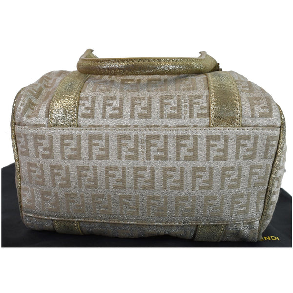 FENDI Selleria Zucca Canvas Leather Boston Bag Gold