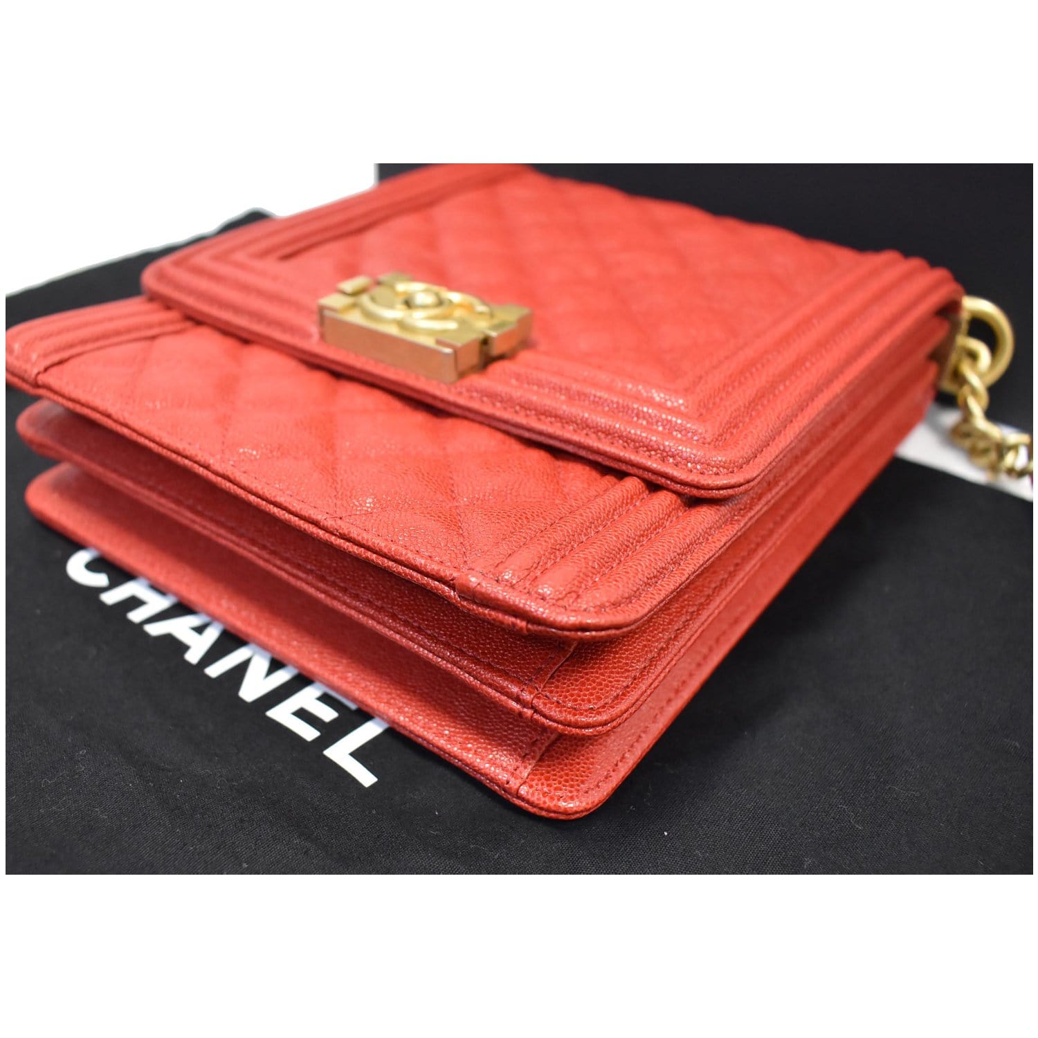 Chanel North-South Boy Quilted Caviar Leather Shoulder Bag