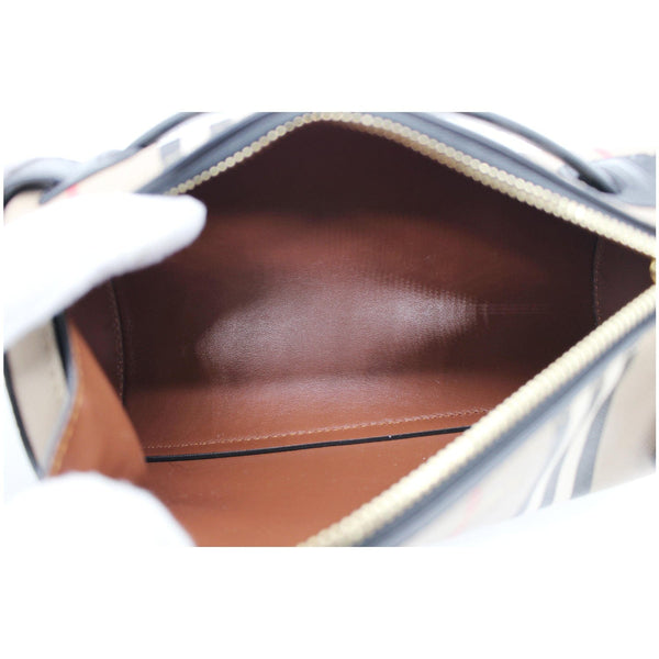 BURBERRY Icon Stripe E-canvas Leather Barrel Shoulder Bag Beige