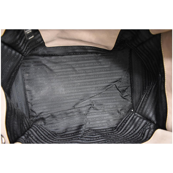 PRADA City Twin Pocket Calf Leather Tote Shoulder Bag Taupe