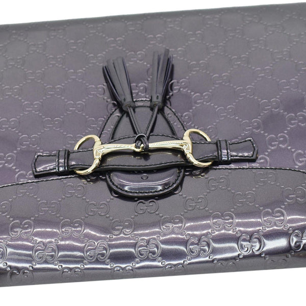 GUCCI Emily Large Guccissima Patent Leather Shoulder Bag Dark Violet 295403