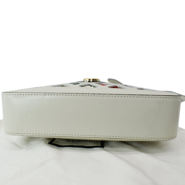 GUCCI Cutout Floral Canval Leather Shoulder Bag 550132 White