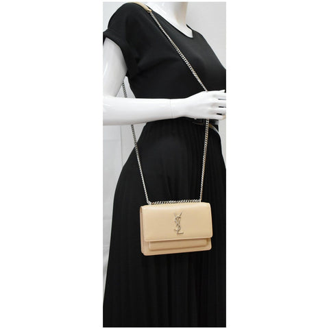 YVES SAINT LAURENT Monogram Sunset Medium Leather Shoulder Bag Beige