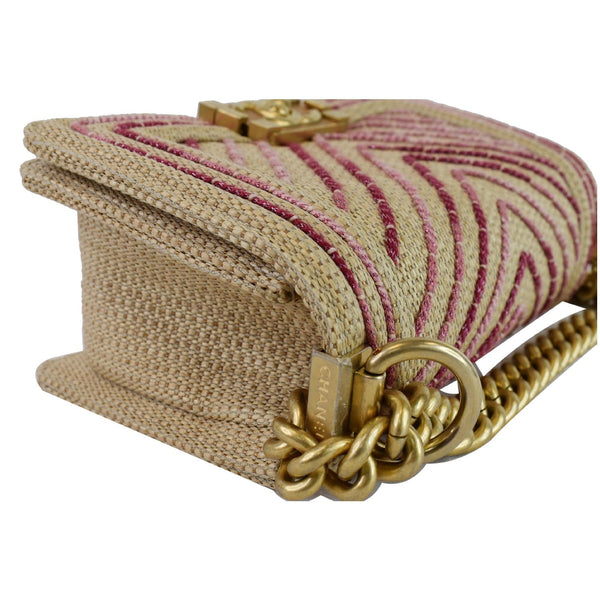 CHANEL Small Boy Chevron Cotton Mixed Fibers Shoulder Bag Pink