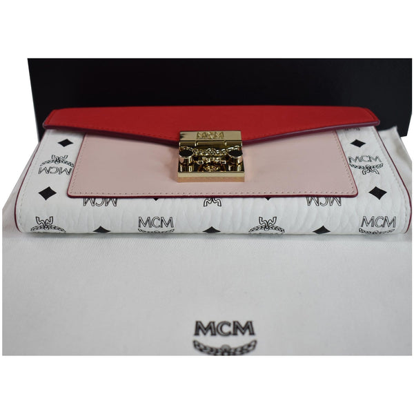MCM Patricia Block Visetos Leather Crossbody Wallet Red