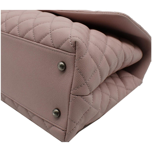 CHANEL Medium Coco Quilted Caviar Leather Top Handle Shoulder Bag Pink