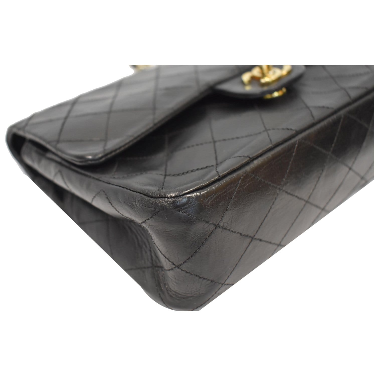 CHANEL CC Vintage Classic Medium Double Flap Calf Shoulder Bag Black