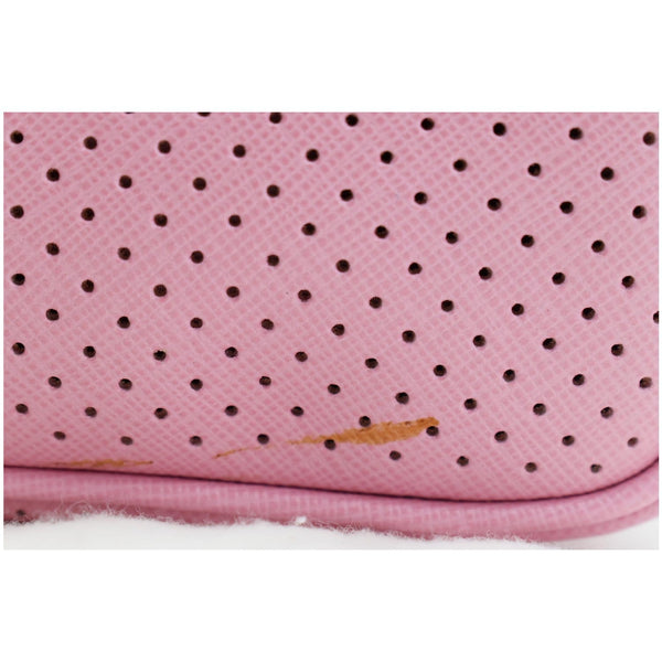 PRADA Bowling Perforated Saffiano Leather Satchel Bag Pink/Yellow