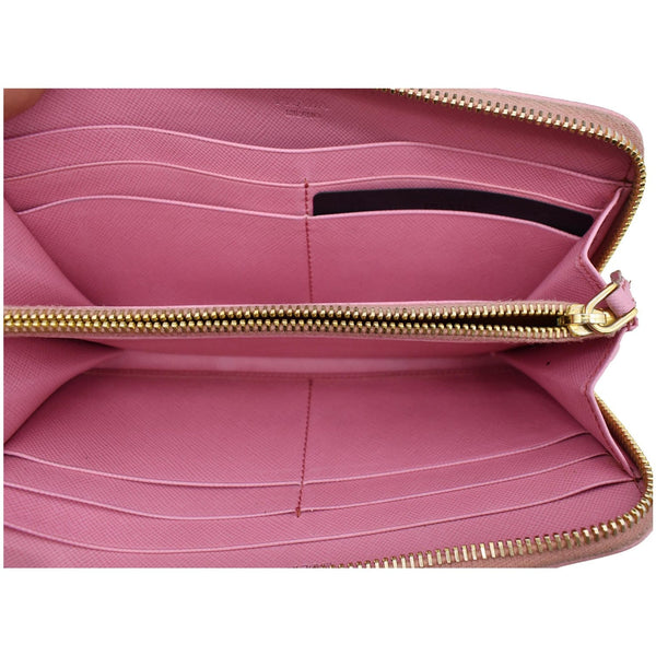 PRADA Striped Perforated Saffiano Leather Zip Around Wallet Pink/Yellow