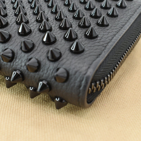 CHRISTIAN LOUBOUTIN Spike Panettone Leather Zippy Wallet Black - sold