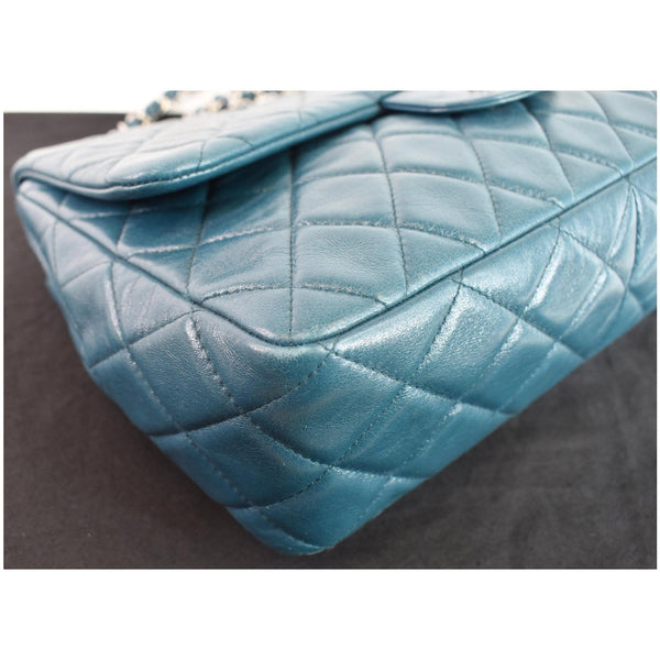 CHANEL Jumbo Single Flap Lambskin Leather Crossbody Bag Teal
