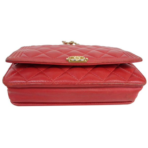 CHANEL Boy Woc Lambskin Leather Wallet On Chain Clutch Bag Red