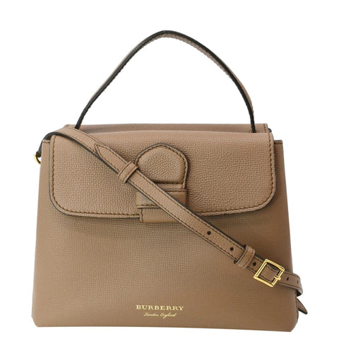 BURBERRY Medium Grainy House Check Leather Tote Shoulder Bag Dark Sand